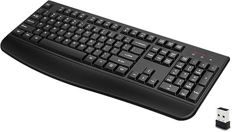QUASIO Wireless Keyboard, 2.4G FullSized Ergonomic Wireless Computer Keyboard with Wrist Rest for Windows, Mac OS Laptop/PC/Desktop/Notebook(Black)