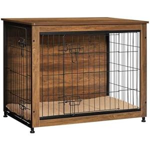 DWANTON Dog Crate Furniture with Cushion, Wooden Kennel Table with Double Doors, Indoor Dog House, Medium Size, 32.5" L, Warm Brown. many scratches during transportation