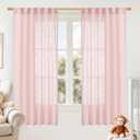 LAMIT Sheer Linen Curtains 63 Inch for Girls Bedroom, Light Filtering Neutral Semi Sheer Farmhouse Boho Curtains Back Tab and Rod Pocket Living Room Panels, Pink, 2 Panels, 52 x 63 Inch