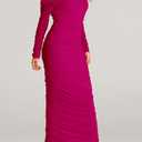 PRETTYGARDEN Women's Fall Off The Shoulder Maxi Dress Spring Long Sleeve Ruched Fitted Bodycon Club Dresses with Slit (Pink)