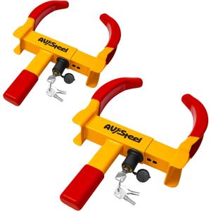 AV Steel 2pcs Universal Wheel Lock for Car, Clamp Heavy Duty Trailer Wheel Lock, Adjustable Car Theft Prevention Device Tire Lock with 6 Keys for Car, ATV, SUV, RV, Motorcycle, Golf Cart, and Boat