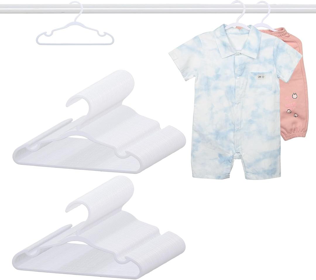 100 Pack White Baby Hangers 11.42 Inch - Kids Non-Slip Clothes Hangers for Infant & Child, Durable Plastic Children's Hangers for Closet, Pants, Coats, Skirts (11.42 " x 6.3")