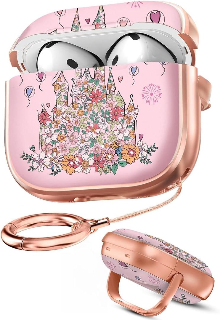 Coralogo for AirPods 4 Case with Safety Lock - Cute Cartoon for Women Girls Fashion Stylish Castle Pattern Design Kawaii Girly Girlish Hard Protective Cover for AirPods 4th Generation 2024