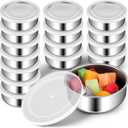 16 Pcs 9 oz Stainless Steel Containers with Lids Unbreakable Stainless Steel Food Containers with Plastic Lids Round Leak Proof Metal Lunch Box Mini Storage Bowls, SIlver, White Lid