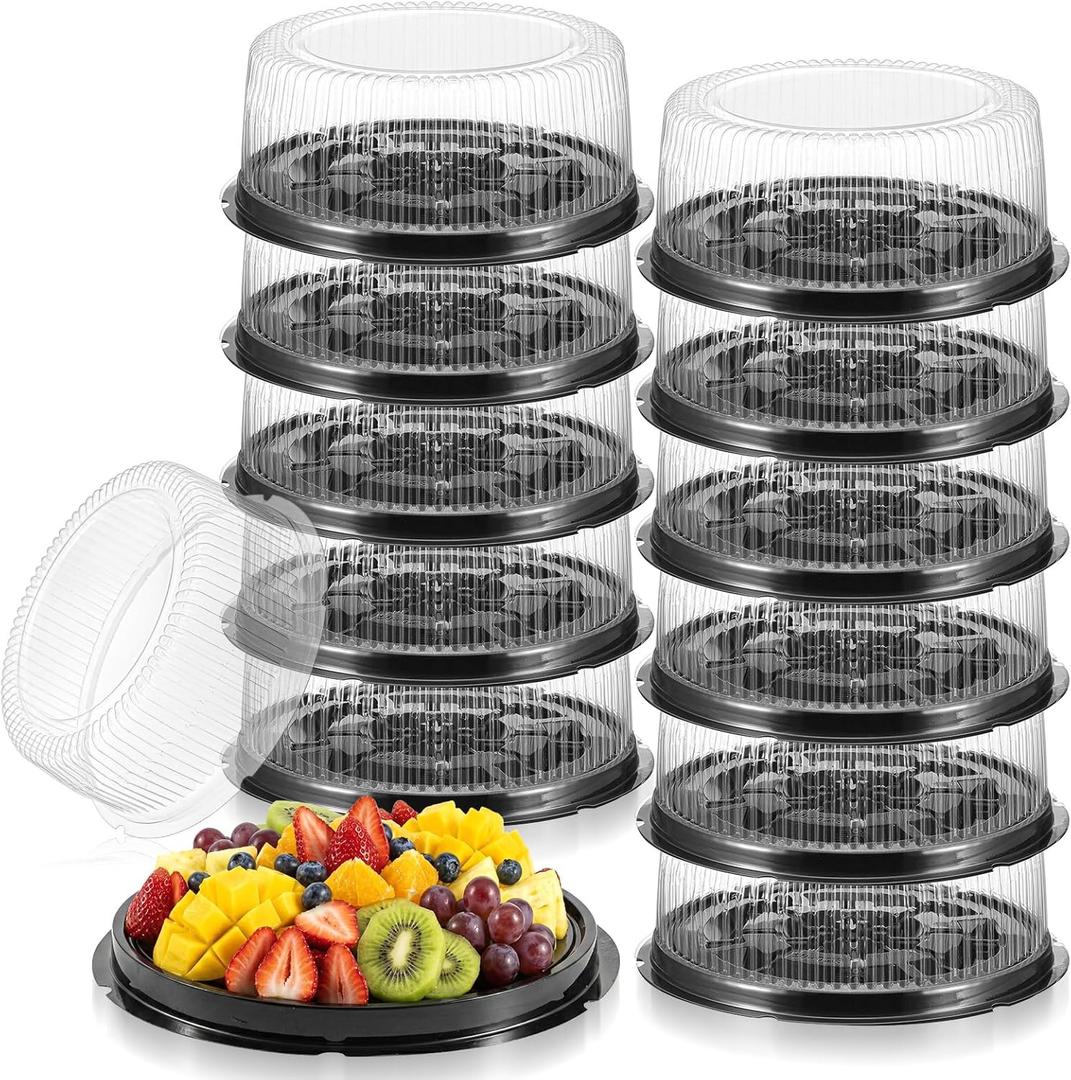 12 Pack Plastic Serving Tray with Lid, 12 Inch Food Serving Platters - Stackable Round Trays with Clear Dome Lids for Catering, Parties, Appetizers, Fruits & Veggies