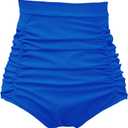 COCOPEAR Women's Ruched High Waisted Bikini Bottom Retro Vintage Swim Short Tankinis (Purple, Medium)
