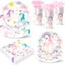 Unicorn Themed Party Decorations Supplies Rainbow Unicorn Themed Party Tableware Set Include Plates, Cups, Napkins,Cutlery and Straw for Baby Shower, Birthday Party Decorations Serves 24