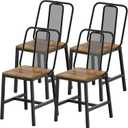 Dining Chairs Set of 4, Wooden Kitchen Chairs, Farmhouse Dining Chairs with Back Support, for Living Room, Kitchen, Rustic Brown and Black CY01L4BRN1