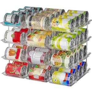 STORICANS Can Organizer For Pantry, Adjustable Height And Width Canned Goods Organizer, Soup Can Rollers Organizer Holds Up to 48 Cans for Kitchen Cabinet or Refrigerator (CLear 4 Tier)