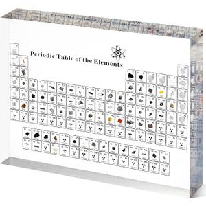 Periodic Table with Real Elements Inside, Acrylic Periodic Table Display with 83 Real Elements Samples, Craft, Teaching Tool, Gift for Kid, Students, Teacher, Science Lovers, 6*4.5*0.8 inch