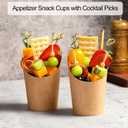Disposable Charcuterie Cups 60 PCS with 200PCS Sticks and 60PCS Bags, 14 oz Kraft Paper Snack Boxes Appetizers Cup French Fry Holder with Cocktail Skewers Toothpicks Tooth Picks, Brown