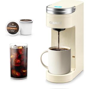 CHULUX Compact Single Cup Coffee Maker for K Cup Pod, Auto Shut-Off, Cream | Fast-Heating Boiler System, 4-Hole Needle for Richer Flavor, Adjustable Drip Tray for 7.3" Travel Mug, Food Grade Material