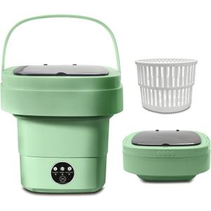 Portable Washing Machine, Foldable Personal Washer w/Integrated Drain Pipe and Spin Basket for Light Clothes, 3 Cleaning Modes, Blue Light Collapsible Laundry for Travel, RV, Baby Clothes
