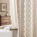 Boho Linen Shower Curtain for Bathroom with Striped Print,72" W x 72" L,Beige