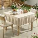 Natural Square Tablecloth - 48x48 Inch Stretchy Fitted Tablecloths for Square Tables with Ruffle Pleated Table Skirt Wrinkle-Free Spandex Table Cover for Dining, Kitchen, Banquet & Party Decor