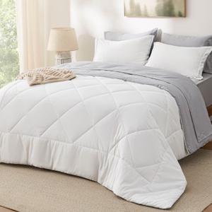 Bedsure Queen Comforter Set - 7 Pieces Reversible White and Grey Bedding, Queen Bed Set for All Seasons, Bed in a Bag with Down Alternative Comforter, Grey Sheets, Pillowcases & Shams