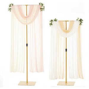 T-Shape Backdrop Stand for Wedding,Adjustable Height 2.6FT to 8FT Metal Arch Backdrop Stand for Party, Gold Wedding Arch for Ceremony,Holiday Event Decorations