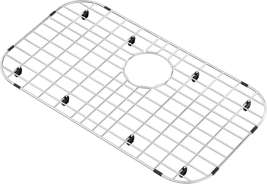 26" X 14" Sink Protector for Kitchen Sink,Large Sink Rack with Rear Drain,Stainless Steel Kitchen Sink Grate with Corner Radius R:3-1/2",Sink Bottom Grid for Kitchen Single Sink Bowl,Drying Rack