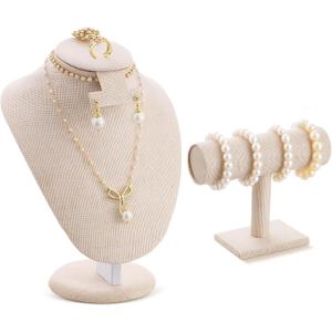 RattanView 2 Pcs Jewelry Display Set Necklace Mannequin Bust T Bar Bracelet Holder for Earring Necklace Ring Display