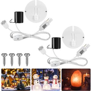 Meonum 2 Set Blow Mold Light Kit Replacement, E27 E26 Single Light Cord Kit with Two Fuse Female Plug, Blow Mold Replacement Cord Socket for Indoor Outdoor Christmas Village House, Inflatable Decor