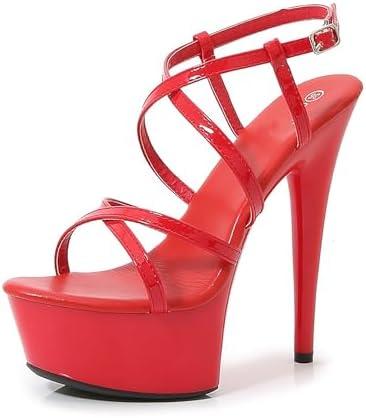 Women'S Strappy Round Open Toe Platform Stiletto Sandals Sexy Adjustable Ankle Strap High Heel Y2k Dress Sandals For Party Prom Party, Red, 8