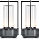 Portable Metal Table Lamp for Indoor/Outdoor ,Rechargeable Cordless LED Lamp, 3Colour Infinitely Dimming Battery Powered Small Desk Lamp, Restaurant/Bedroom/Bar/Coffee/Camping Light (Grey Set of 2)