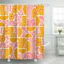 Boho Abstract Colorful Floral Shower Curtain, Vintage Retro Patchwork Orange Pink Flower Botanical Geometric Aesthetic Groovy Bathroom Decor Shower Curtain Set with 12 Hooks, 70X70IN