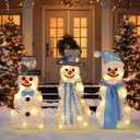 Thyle 3 Pcs Pre Lit Christmas Snowman Yard Decoration Light up Snowman Family Decorations Winter Snowman Waterproof for Indoor or Outdoor Garden Yard Lawn Xmas Holiday Party Decor, 24Inch