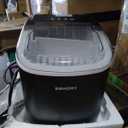 EUHOMY Nugget Ice Maker Countertop with Handle, Ready in 6 Mins, 34lbs Per Day, Removable Top Cover, Auto-Cleaning, Portable Sonic Ice Maker with Basket and Scoop, for Home/Party/RV/Camping (Black)
