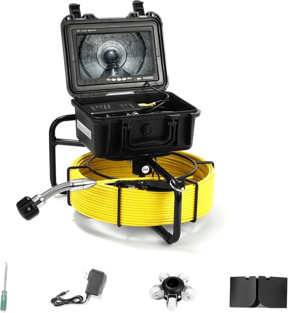 Sewer Camera, 20/50m, 7" Screen Pipeline Inspection Camera Waterproof IP68 w/12 Adjustable LEDs, DVR Function Have 32GB SD Card .for Sewer Line, Duct Drain Pipe Plumbing (98.4ft/30M DVR)