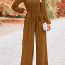 KIRUNDO Jumpsuits for Women Dressy Casual One Piece Long Sleeve Wide Leg Long Pant Rompers With Pockets 2025 Fall Outfits (S)