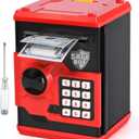 ATM Piggy Bank for Boys Girls, Vcertcpl Mini ATM Coin Bank Money Saving Box with Password, Kids Safe Money Jar for Adults with Auto Grab Bill Slot, Great Gift Toy Bank for Kids (Red+Black)
