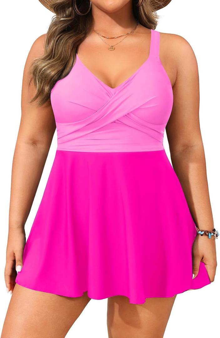 Aqua Eve Plus Size Swim Dress - Two Piece Tankini Swimsuit Tummy Control Bathing Suit with Shorts 2025 (Pink, 18w)