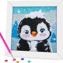 QEUOYSS Diamond Art Kit for Kids with Wooden Frame Art and Crafts for Kids Ages 6-8 -10-12 Easy to DIY Diamond Art for Kid and Adult Beginners Home Wall Decoration (Penguin)
