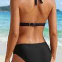 Yonique Women Two Piece Bathing Suits Push Up Bikini Set Halter Swimsuit Vintage Swimwear (Black, M)