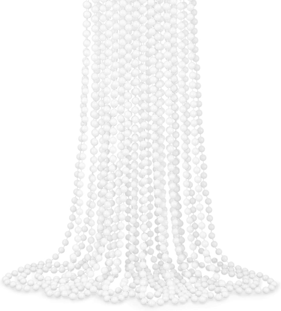 YAXINRUI 12 PCS White Mardi Gras Beads, 33" White Bead Necklaces Party Costume Necklace Round Parade Throw Beads in Bulk for Mardi Gras Christmas Festive Events, Party Favors