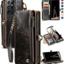 Defencase Compatible with Samsung Galaxy S21 Ultra Case Wallet with RFID Blocking Card Holder for Women Men, PU Leather Magnetic Snap Flip Zipper Strap Wallet Case Fit for Galaxy S21 Ultra 5G, Coffee