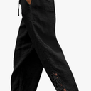 Linen Pants Women 2025 Fahion Lightweiht Loose Capri Pant Lace Casual High Waist Trousers Summer Capris with Pocket Black XL