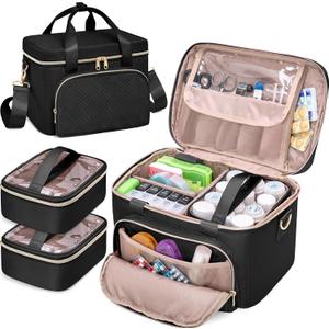 Medicine Storage Bag with 2 Medical Bags, Pill Bottle Organizer Bag Empty First Aid Bag for Travel, Home Healthcare, Black(Empty Bag Only)