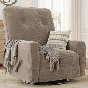 GarveeHome Recliner Chairs, Swivel Rocker Recliner, Glider Recliner Nursery Chair, 360 Swivel Glider Rocking Chair for Living Room, Bedroom, Office, RV, Small Spaces, Corduroy, Brown
