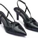 Women's Slingback Kitten Heels - Closed Pointed Toe Pumps with Cross-Strap Low Heel Dress Shoes for Wedding, Party & Daily Wear (8, Black)