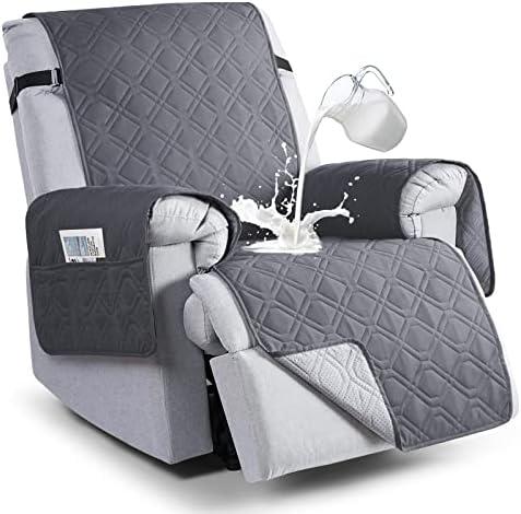 VANSOFY 100% Waterproof Recliner Chair Covers, Recliner Cover Non-Slip Dog Chair Cover Furniture Protector Washable Slipcover with Pocket, Elastic Straps for Pets, Dogs(Dark Gray, 23.6")