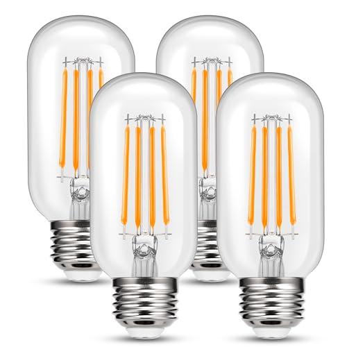 4 Pack LED Edison Bulbs, 4W Edison Light Bulbs 40W Equivalent, Vintage E26 LED Bulb T45 2700K Soft Warm White Clear Glass, 460LM Tubular Antique Filament Incandescent Lights for Home, Non-Dimmable