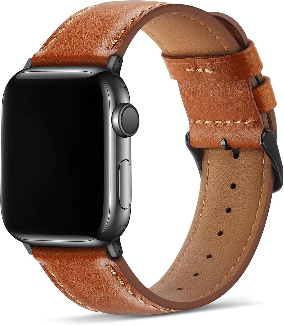 Tasikar Bands Compatible with Apple Watch Band 42mm (Series11/10) 41mm 40mm 38mm Men Genuine Leather Replacement Bands Compatible with Apple Watch SE Series 11 10 9 8 7 6 5 4 3, Classic Brown