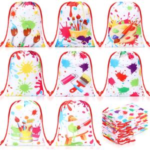 Honoson 24 Pcs Paint Party Bags 5 x 7 Inch Small Art Gift Bags Paint Treat Candy Drawstring Package Art Themed Goodie Favor for Drawing Splatter Paintbrush Birthday Party Decor Baby Shower Supplies