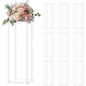 10pcs Acrylic Flower Stand Column 24 Inch Tall Vases for Centerpieces Clear Elegant Floral Display Holder for Wedding Birthday Party T-Stage Events Home Decorations
