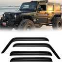 Window Visors for 2007-2018 Jeep Wrangler JK Unlimited 4-Door, Rain Guards Shields Vent Deflector Shade Dark Smoke 08 09 10 11 12 13 14 15 16 17, Tape-On, 4PCS