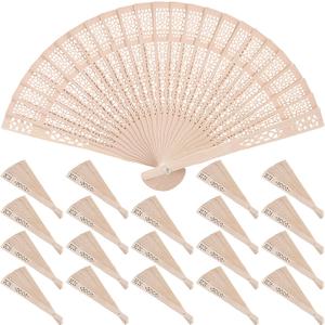 60 Pack 8 Inch Sandalwood Fan, Folding Wooden Openwork Personal Hand Held Folding Fans, Decorative Folding Fans for Wedding Decor, Dancing, Birthday Gift