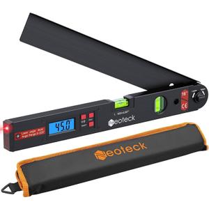 Neoteck 225° Aluminum Digital Angle Finder with Laser (Class 2 Laser,<1mW),400mm Angle Ruler Protractor with Bubble Level,LCD Display for Woodwork,Construction,Tile Installation,Picture Hanging-Black