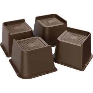 Bed Risers 2 Inch, 3 Inch, 4 Inch, 6 Inch or 8 Inch Heavy Duty Furniture Risers, Up to 6000 Lbs L Shaped Design Bed Lifts Blocks for Couch Desk Sofa Table (Dark Brown 4 Pack, 4 Inch)
